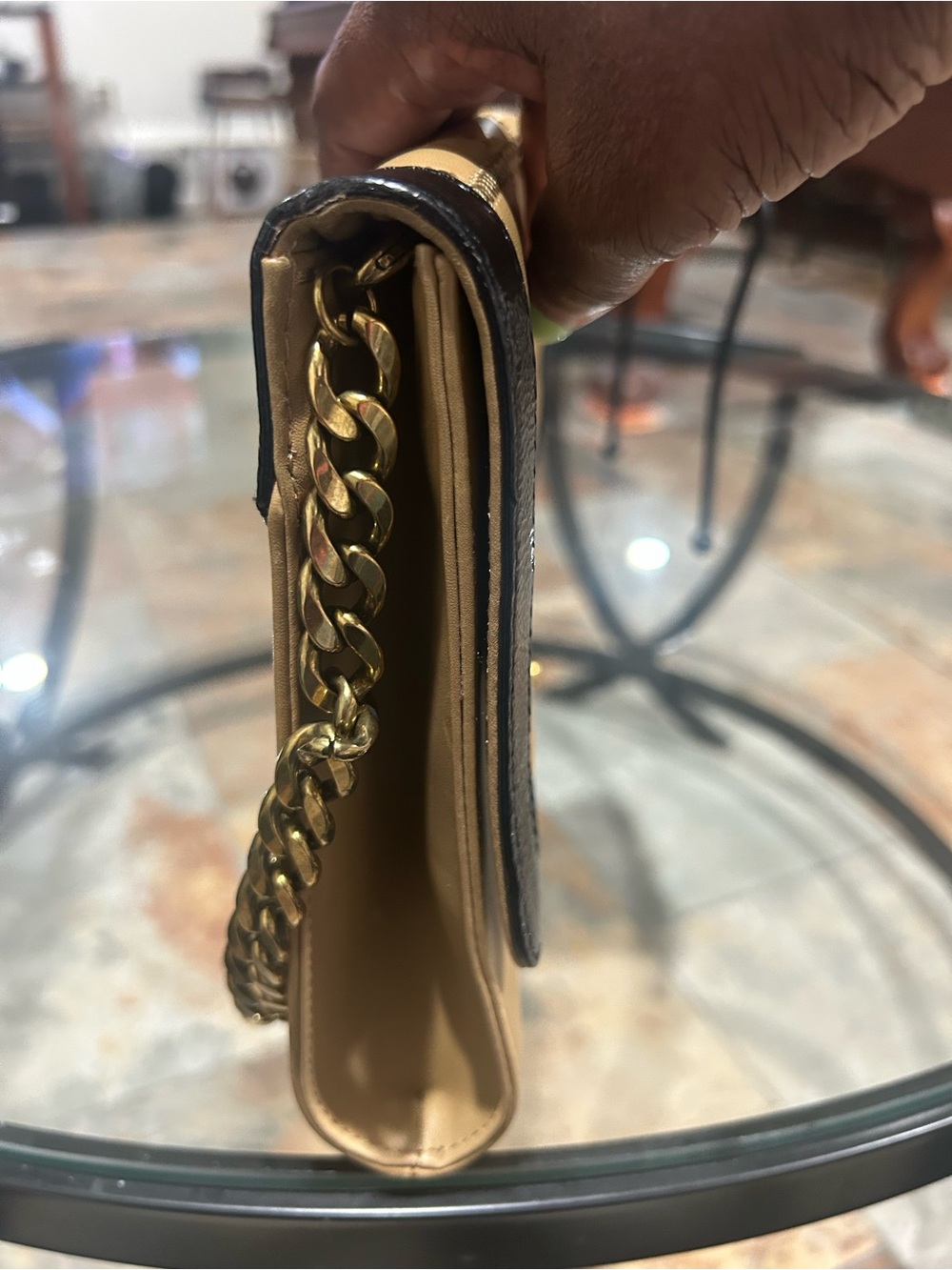 Jimmy Choo Beige and Black Quilted Shoulder Bag (Clutch) with Gold-Tone Hardware - Picture 4 of 10
